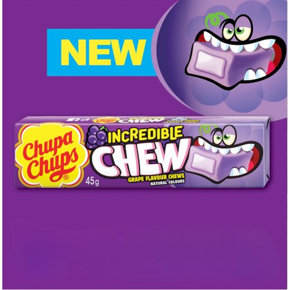 CHUPA CHUP INCREDIBLE CHEW GRAPE 45G 20